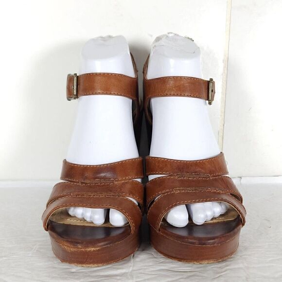Frye Women’s Alex Seam 2 Sandals US 8,5M Brown Leather Platform Wedge Sandals - Picture 3 of 14